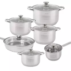 Набір посуду з нержавіючої сталі ADM з кришками з 12 предметів Набір посуду з нержавіючої сталі ADM з кришками з 12 предметів